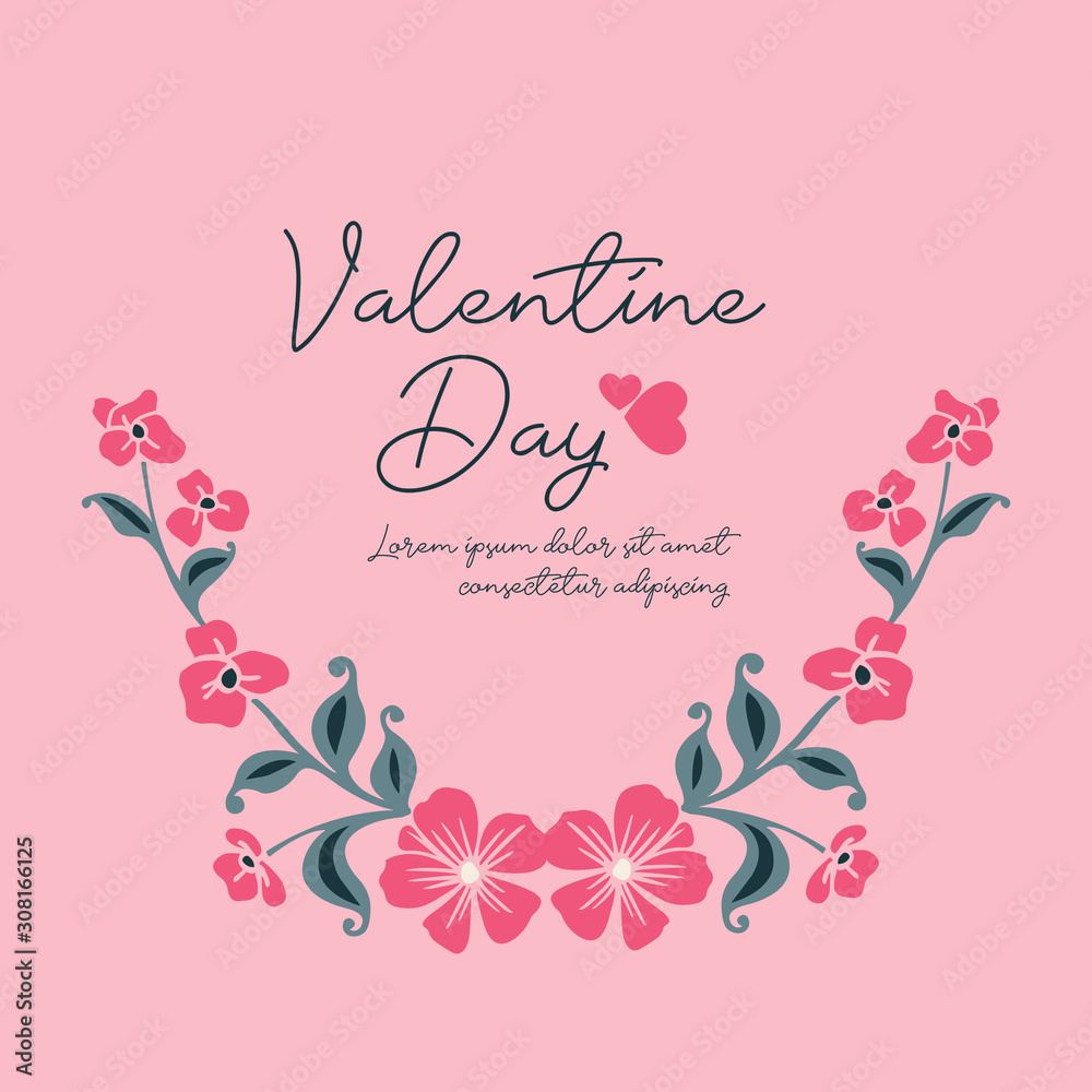 Poster or banner for valentine day, with leaf floral frame texture. Vector