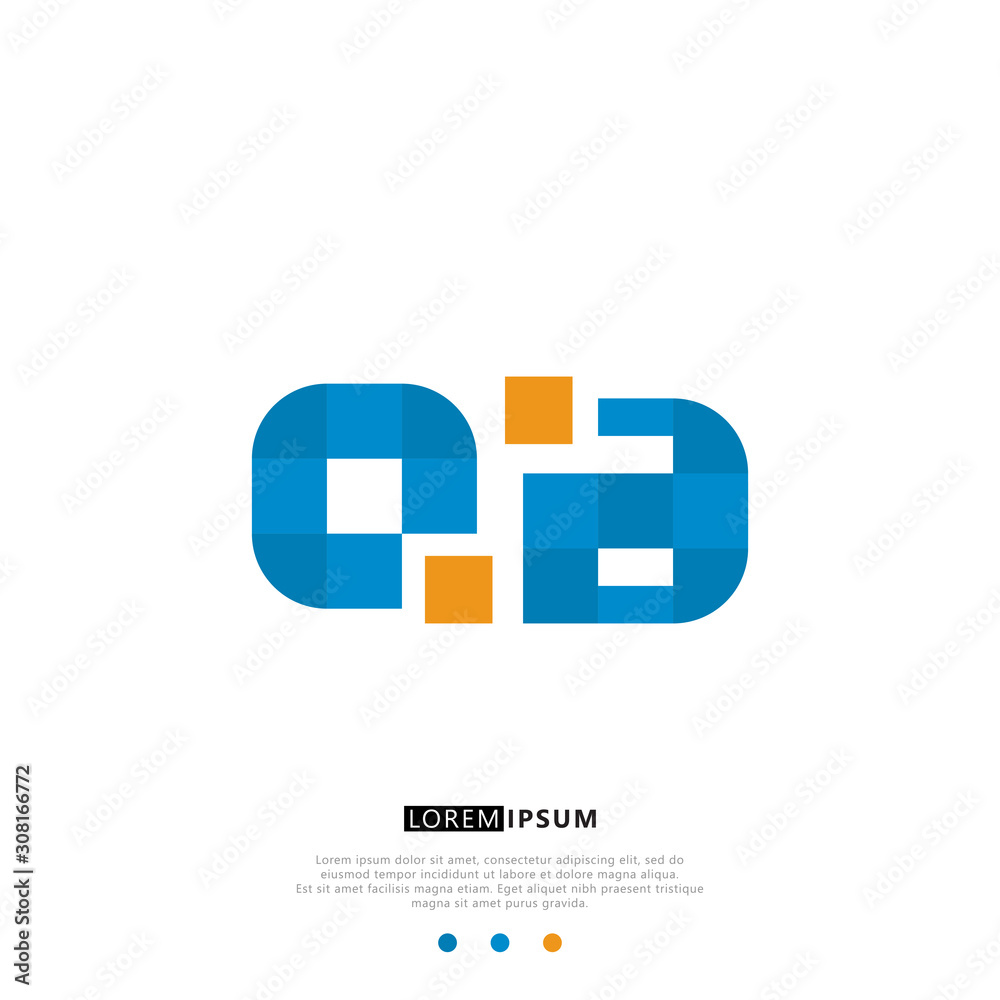 Fototapeta premium QB Q B Logo Monogram with Blue and yellow Colors. modern letter logo design
