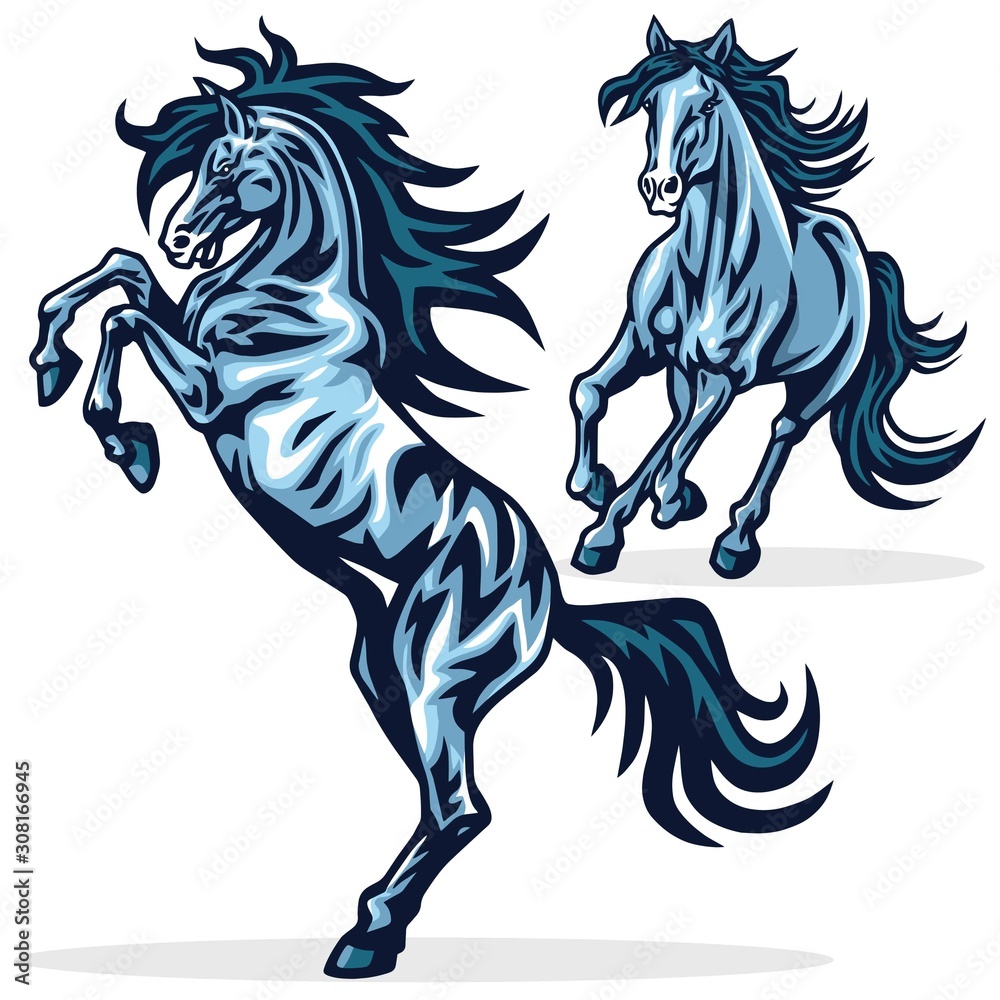 Naklejka Koń Mustang Bieganie Hodowla Wektor Sport Maskotka Projektowanie Logo Ilustracja Zestaw Kolekcji Premium