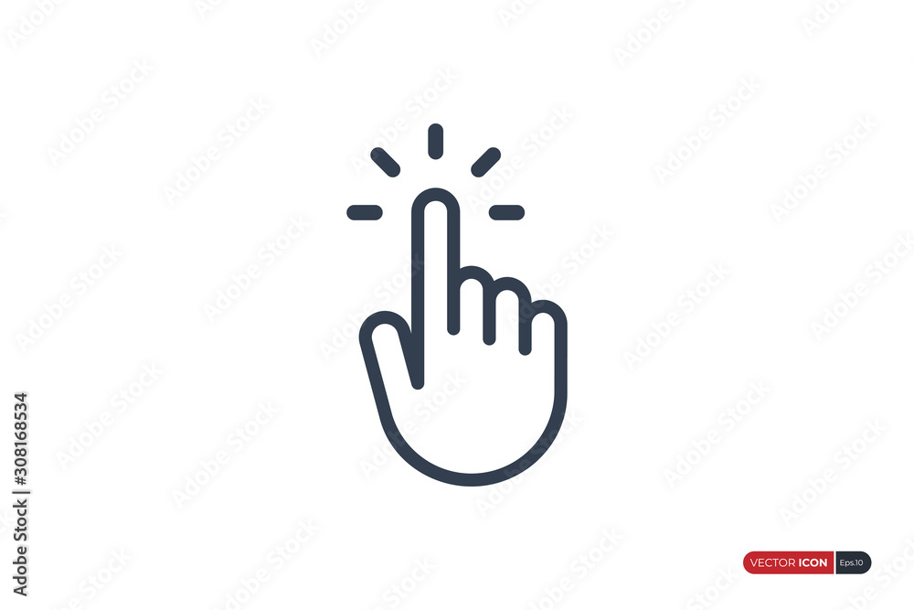 Click Icon. Clicking Finger Hand Pointer isolated on white background. Flat Vector Icon Design Template Element Click Icon. Clicking Finger Hand Pointer isolated on white background. Flat Vector Icon Design Template Element