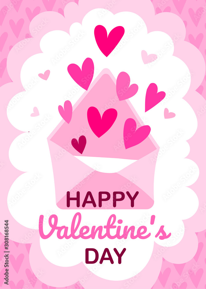 Romantic cute ready-to-use gift romantic card with a letter with love and place for text. Vector printable valentines day card, invitation, pink poster design template. Romantic cute ready-to-use gift romantic card with a letter with love and place for text. Vector printable valentines day card, invitation, pink poster design template.