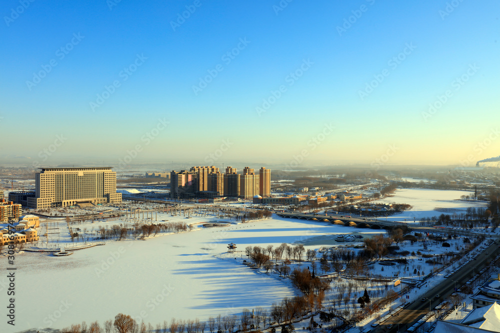 City snow scenery in northern China