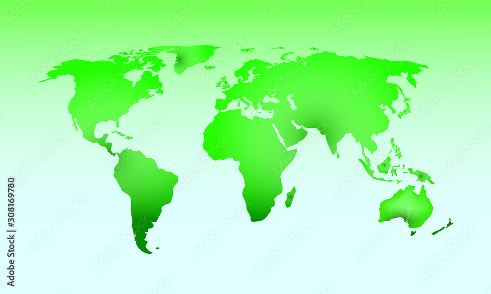World map using green color with dark and light effect vector on light background illustration
