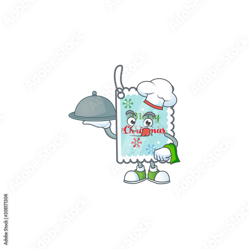 smiling christmas greeting card as a Chef with food cartoon style design