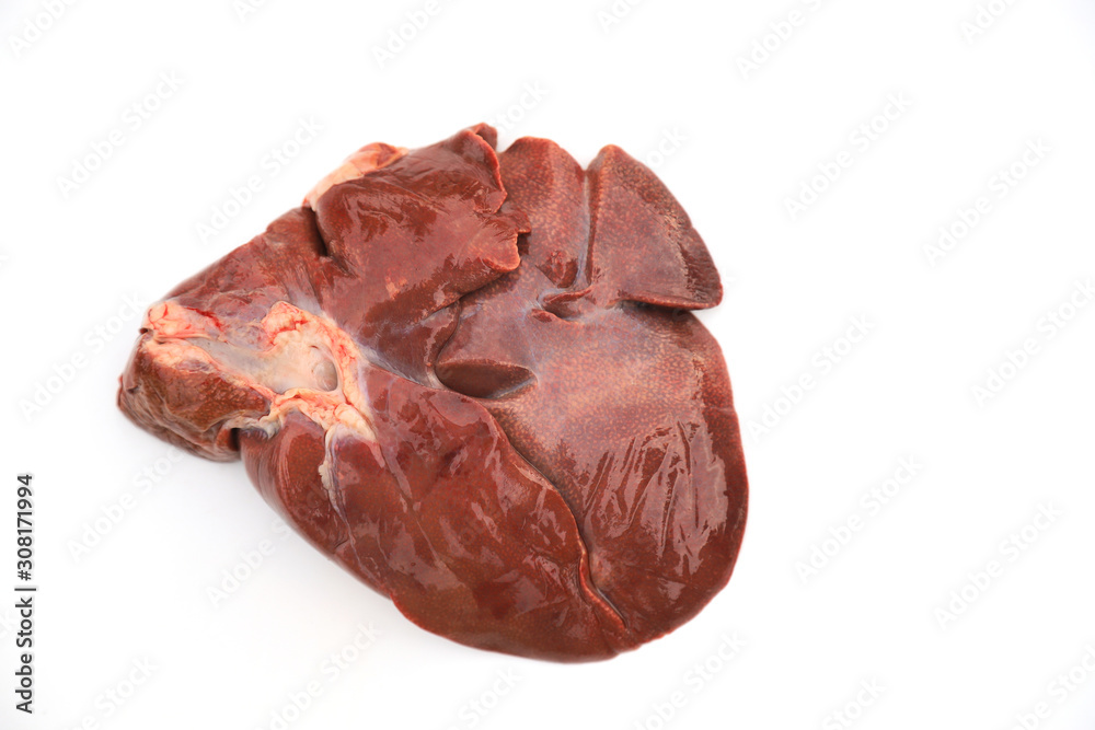 Raw pig liver on white background Raw pig liver on white background