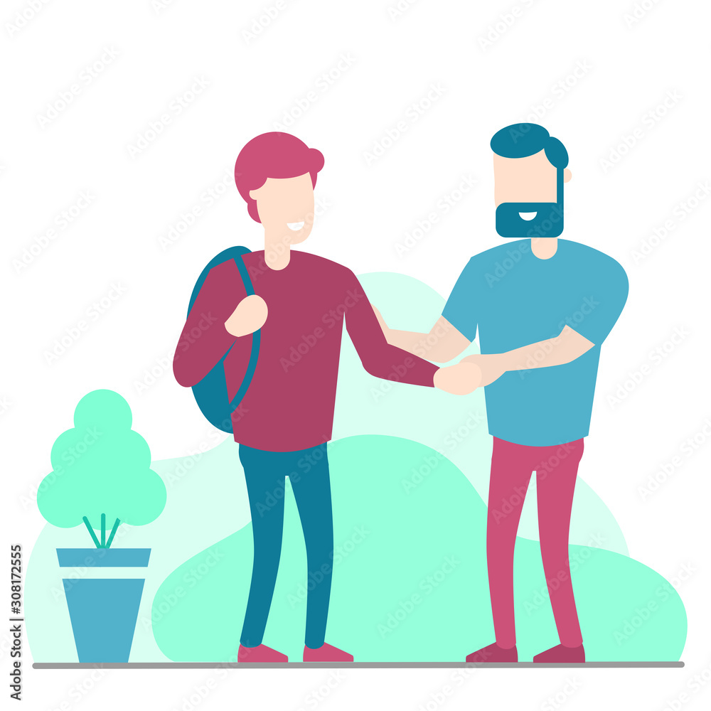 Two man handshake isolated on white background - Vector Illustration