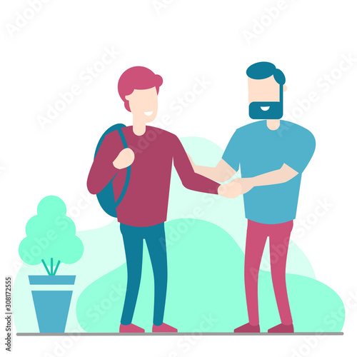Two man handshake isolated on white background - Vector Illustration