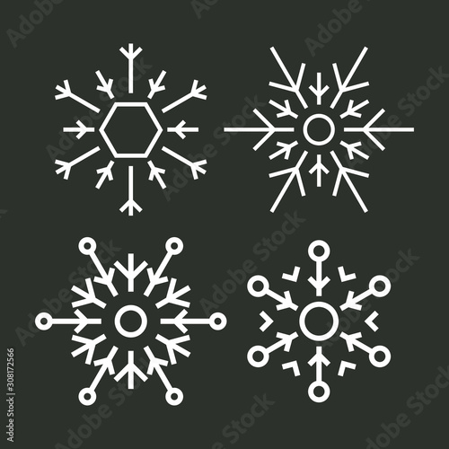 Snowflake design sets. Snowflake collection with text for new year design