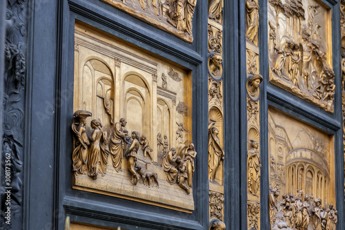 Italy, Florence: Part of the Golden Gate of the Baptistery.