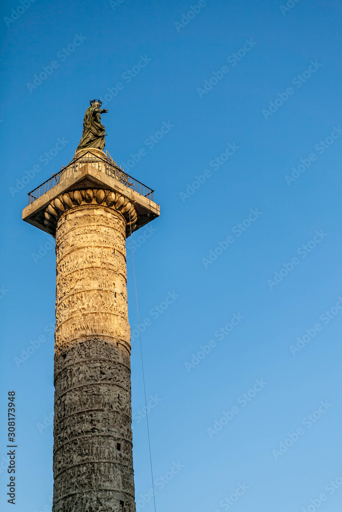 Column of Trajan in the historical center in Rome, Italy.