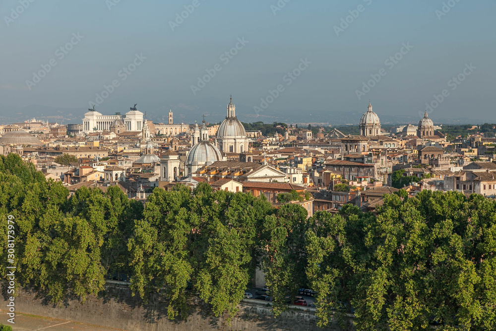 Panoramic view of the sights of Rome, Italy.