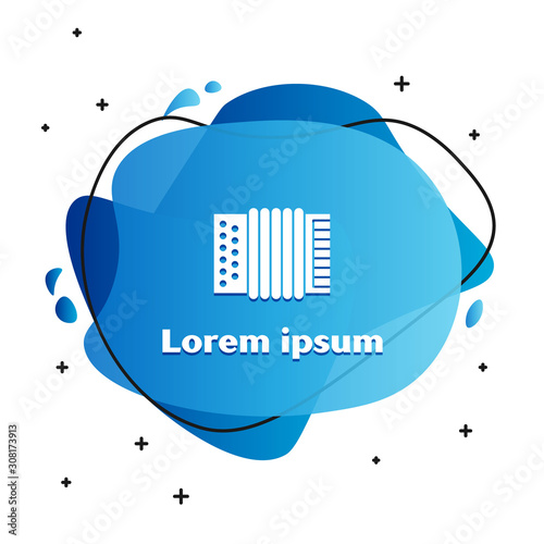 White Musical instrument accordion icon isolated on white background. Classical bayan, harmonic. Abstract banner with liquid shapes. Vector Illustration