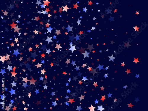 Flying red blue white star sparkles vector american patriotic background.