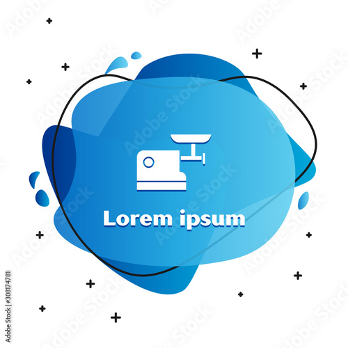 White Kitchen meat grinder icon isolated on white background. Abstract banner with liquid shapes. Vector Illustration