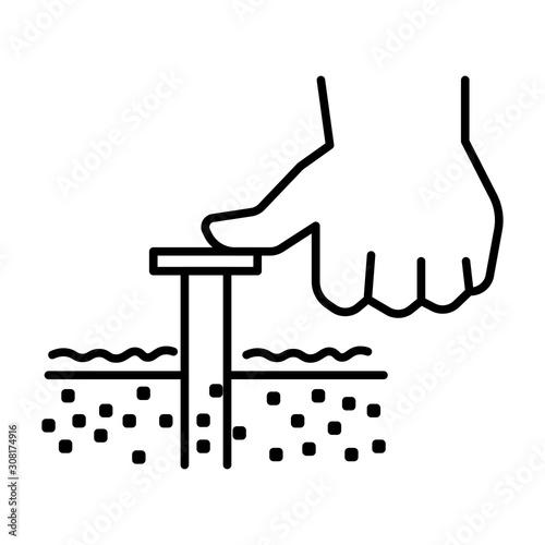 Soil sampler testing tool and hand linear icon photo