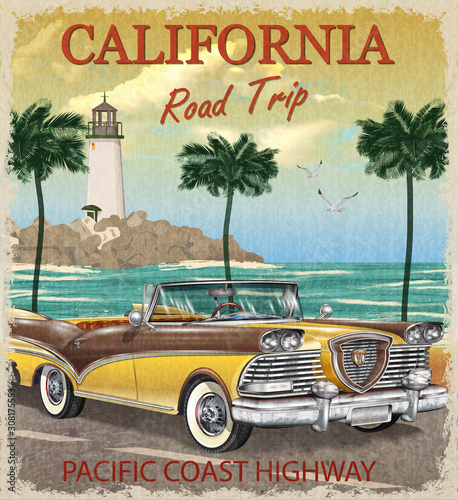 Vintage California road trip poster.