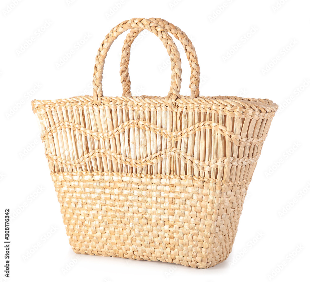 Stylish beach bag on white background Stylish beach bag on white background