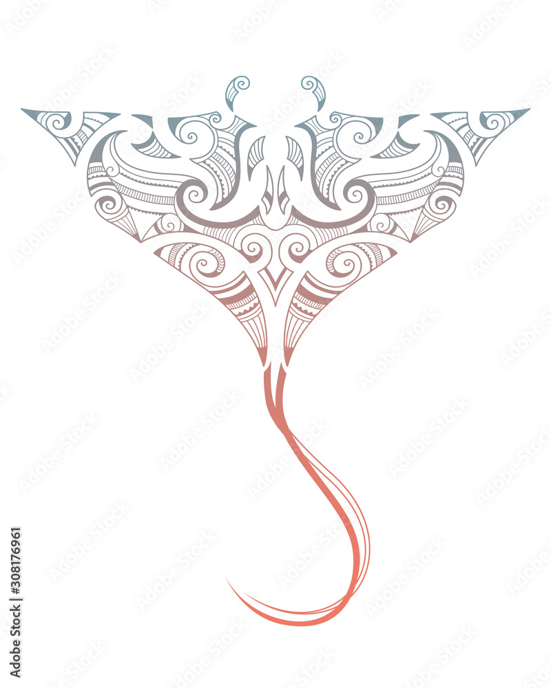 Manta ray stingray maori tattoo ornament colorful Stock Vector | Adobe Stock