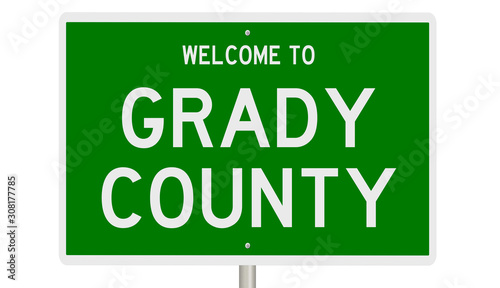 Rendering of a 3d green highway sign for Grady County photo