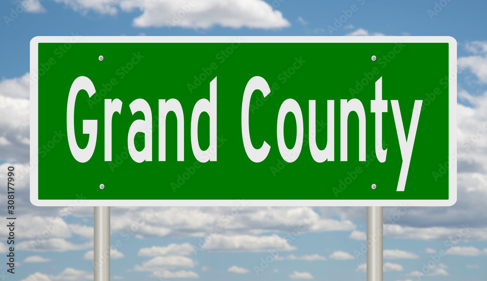 Rendering of a 3d green highway sign for Grand County Rendering of a 3d green highway sign for Grand County