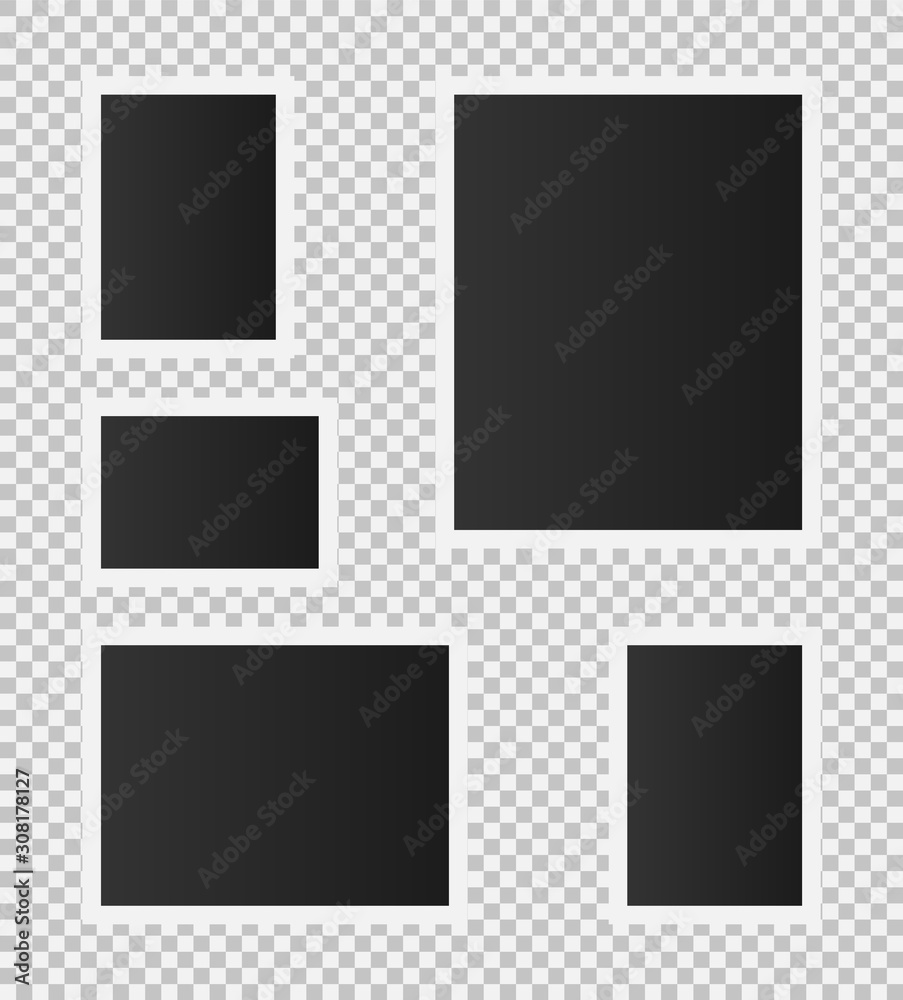set of realistic vector photo frame on transparent background. vector illustration with real size. - obrazy, fototapety, plakaty 