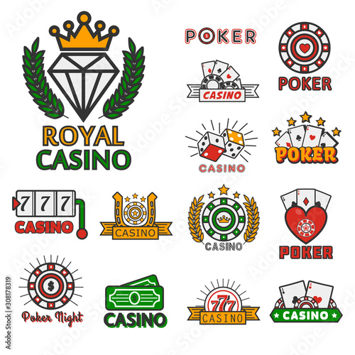 Casino and poker online games logo collection with text