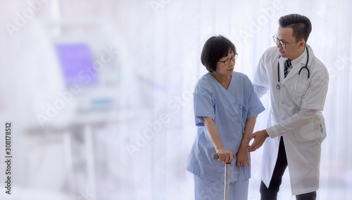 Medical and healthcare concept, The doctor takes care of the elderly woman in the hospital.