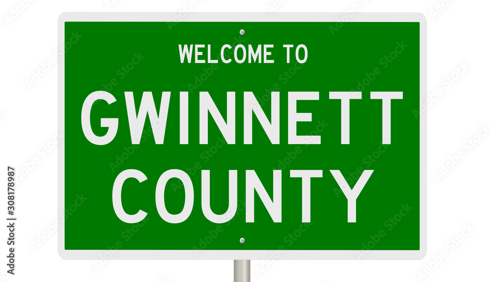 Rendering of a 3d green highway sign for Gwinnett County