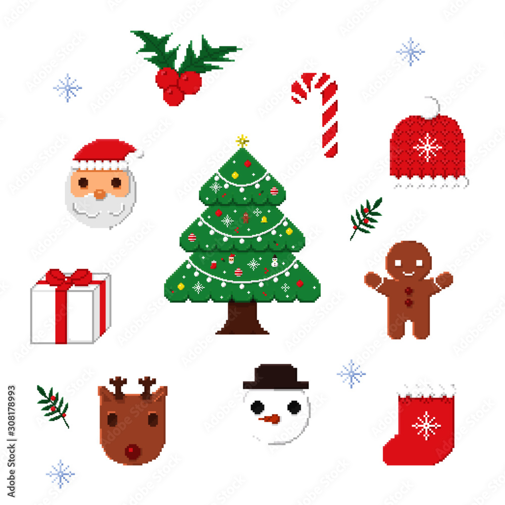 Naklejka premium Set Christmas Pixel Art