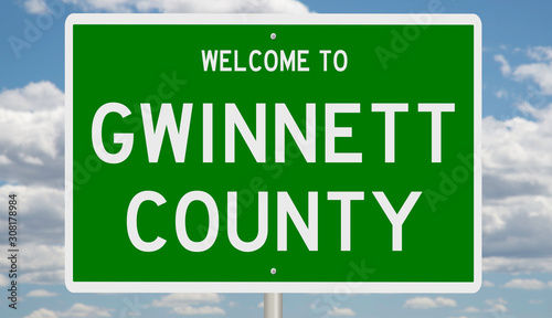 Rendering of a 3d green highway sign for Gwinnett County