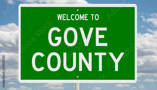Rendering of a 3d green highway sign for Gove County