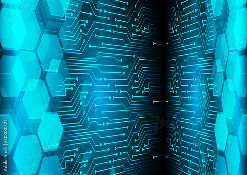 Blue binary cyber circuit future technology concept background