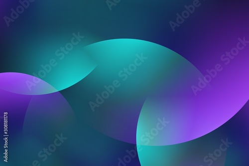 Background from abstract turquoise lilac circles or balls similar to flickering lights in defocus. Gradient shapes composition