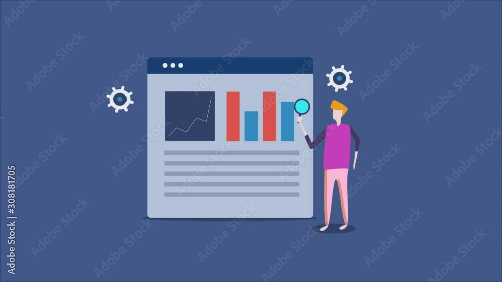 Businessman working on website data, online business analysis, kpi, bi technology concept. 2d animation, video clip. Businessman working on website data, online business analysis, kpi, bi technology concept. 2d animation, video clip.