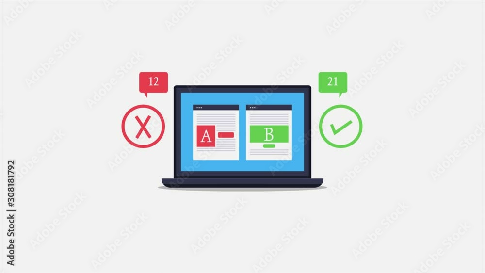 AB testing, Split testing, compare web page, conversion success concept. 2d animation, video clip for presentation. AB testing, Split testing, compare web page, conversion success concept. 2d animation, video clip for presentation.