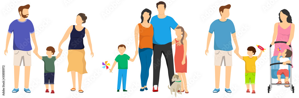 Happy family, group of people a happy family. Mom, dad, son and daughter. Big family. Vector, cartoon illustration Happy family, group of people a happy family. Mom, dad, son and daughter. Big family. Vector, cartoon illustration