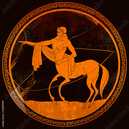 Centaur. Meander circle style. Red figure techniques. Ancient Greece. Mythology and legends. Greek vase painting photo