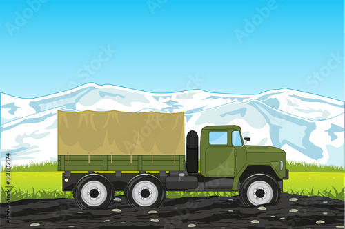 Cargo car ural on background of the nature