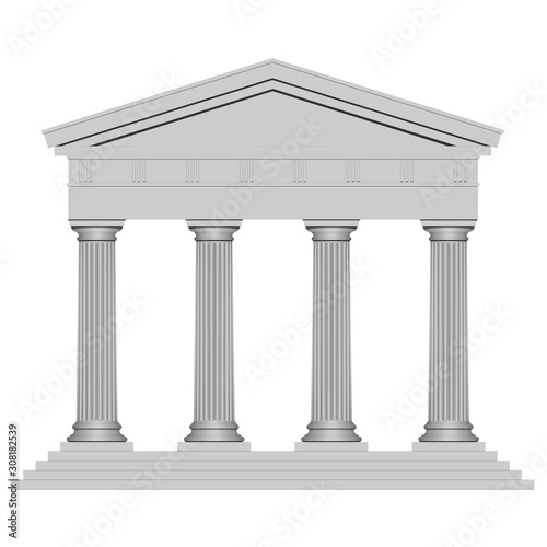 3D Ancient temple with four columns isolated on white background 