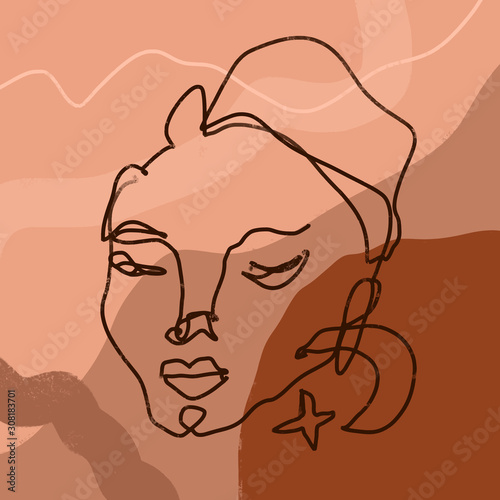 Simple Handdrawn Terracotta Art Abstraction Modern Trendy Line Portrait Face Composition Monochrome Print For Clothes Textile Vector illustration