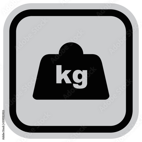Conceptual image for product weight, vector icon, black silhouette at gray and black frame	