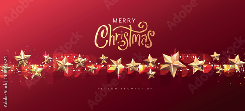 Merry Christmas lights and realistic stars design elements. Glowing lights for Xmas Holiday greeting card design. Christmas decorations.