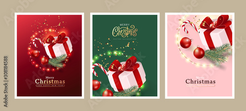 Merry Christmas poster made of Festive Elements Background .Vector illustration.