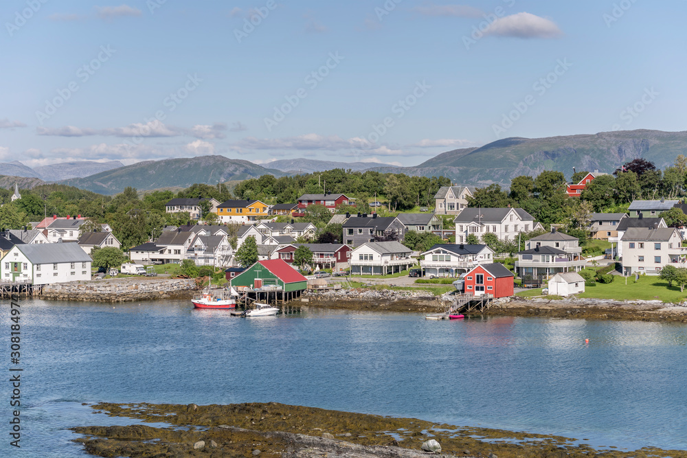 boats and houses on shore, Bronnoysund, Norway