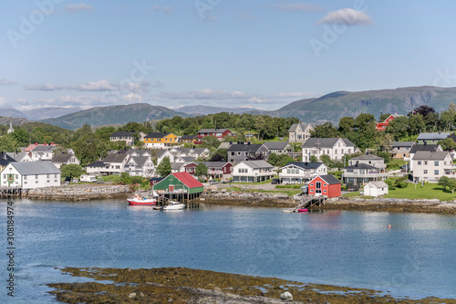 boats and houses on shore, Bronnoysund, Norway