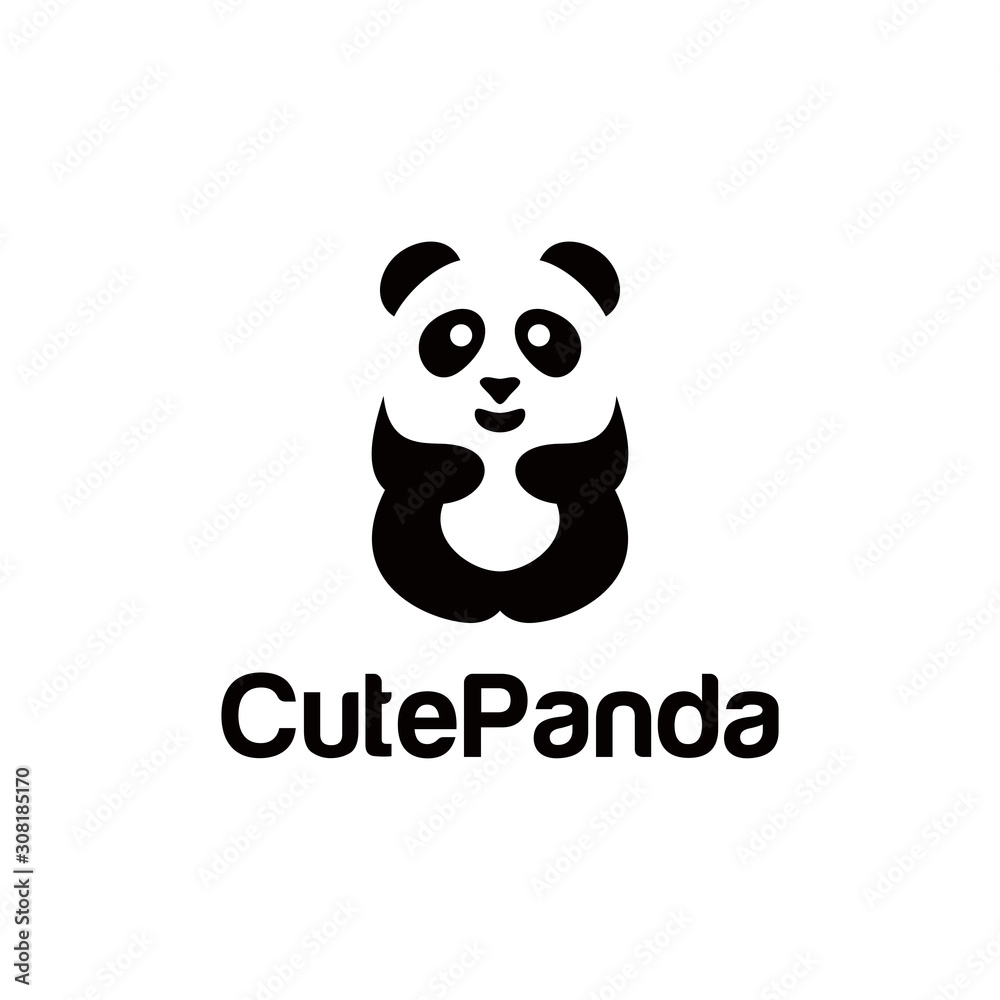 Cute panda logo is funny and is liked by many people. Panda bear silhouette Logo design vector template.