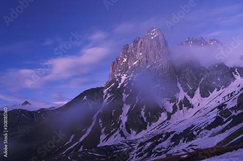 Chaukhi Mountain in twilight. Caucasus, Georgia photo