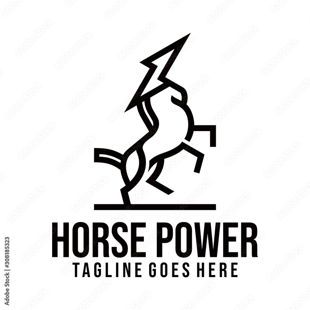 Horse power logo concept. Standing horse line art outline logo vector icon template. Horse power logo concept. Standing horse line art outline logo vector icon template.