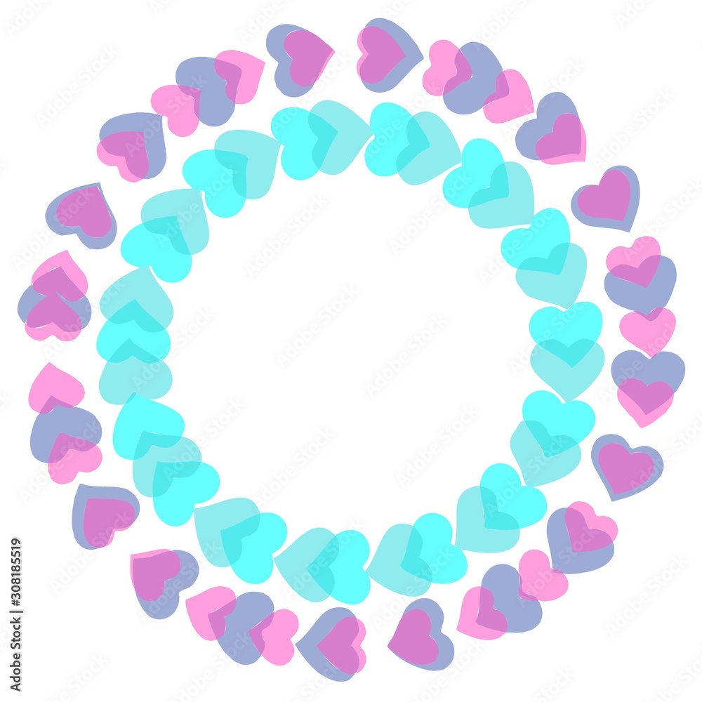 circle frame with pink and blue hearts