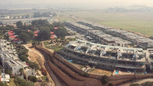 Luxury flats at Kibbutz Shefayim, Israel, 4k aerial drone view photo